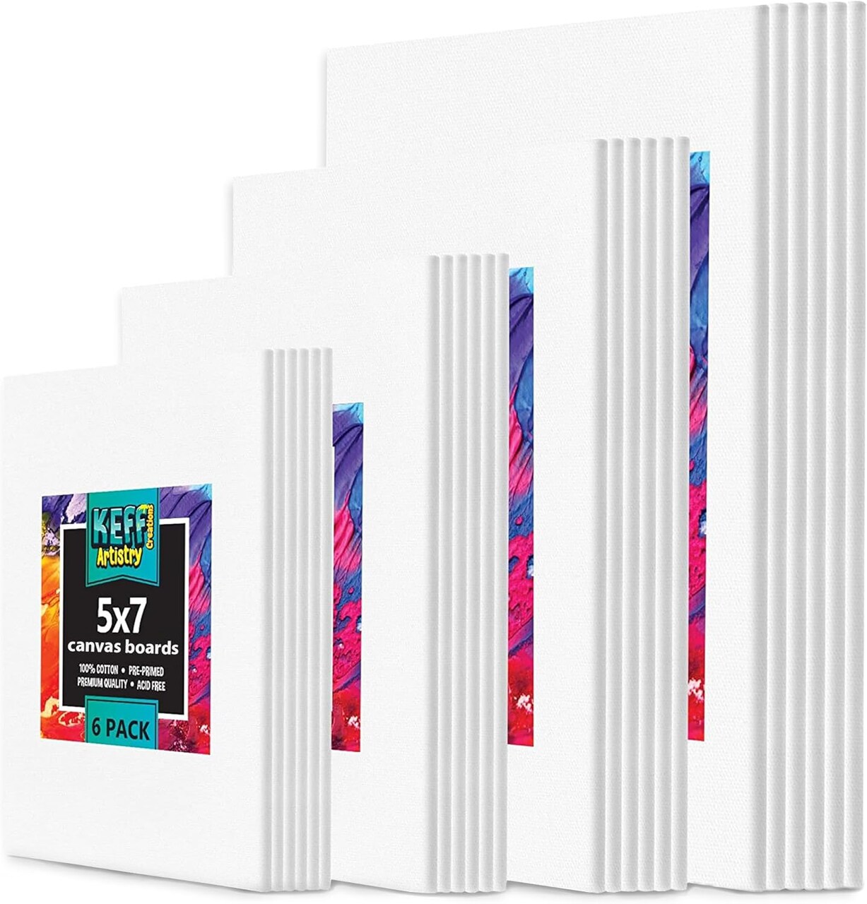 24-Pack Bulk Canvas for Painting, 6 of 5x7, 8x10, 9x12, 11x14 Canvas Boards for Painting, Art Supplies for Adults & Kids - 100% Cotton Primed Painting Canvas for Acrylic, Oil, Watercolor, Tempera